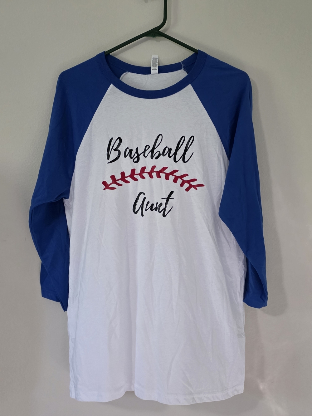 Bella Canvas White & Blue 'Baseball Aunt' Raglan Tee
